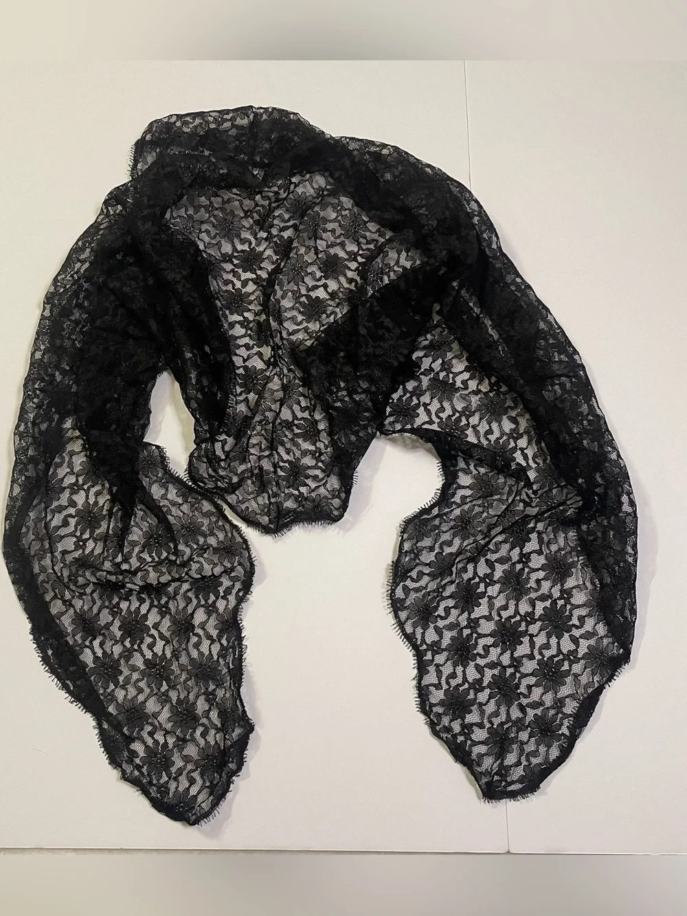 Lace Black Sheer Fashion Scarf with Floral Lace